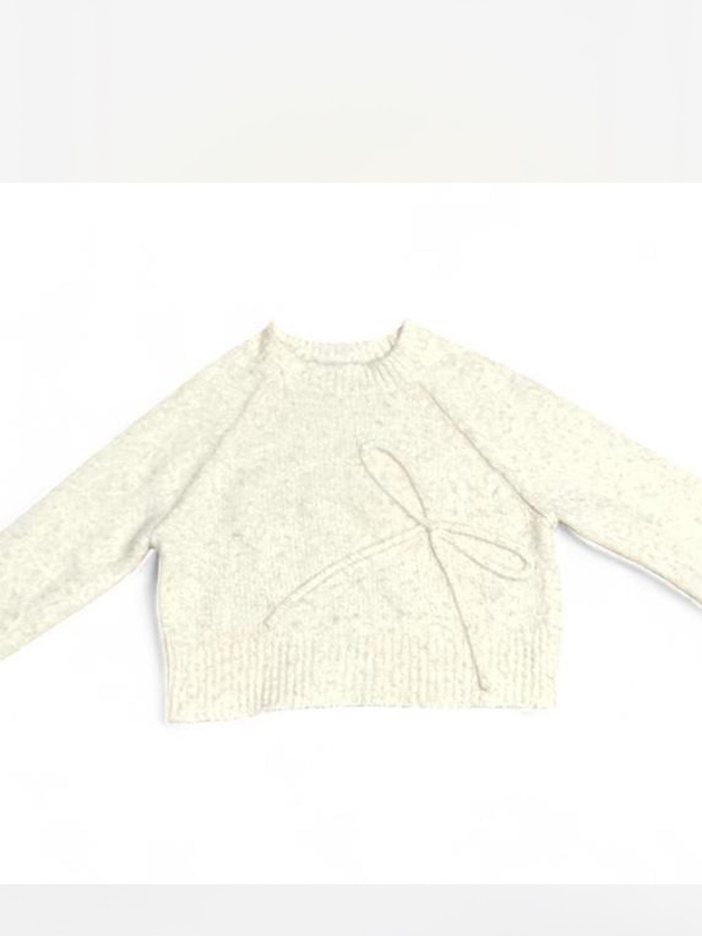 American Eagle Outfitters Cream Crewneck Sweater with Bow Accent